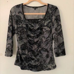 Sami & Jo Black Floral Velvet-Print Scoop Neck Top